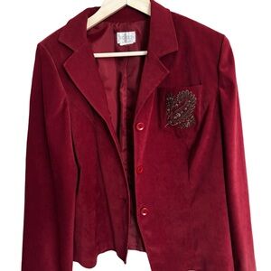 VINTAGE Koret Retro Faux Suede Women's Burgundy Blazer Large Size Measurements